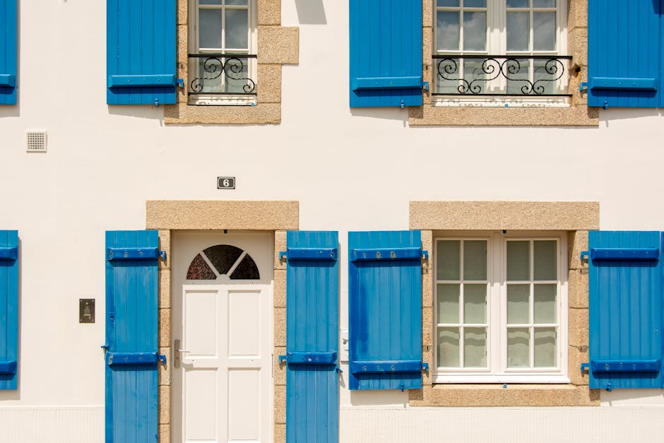 Classic architecture with blue shutters